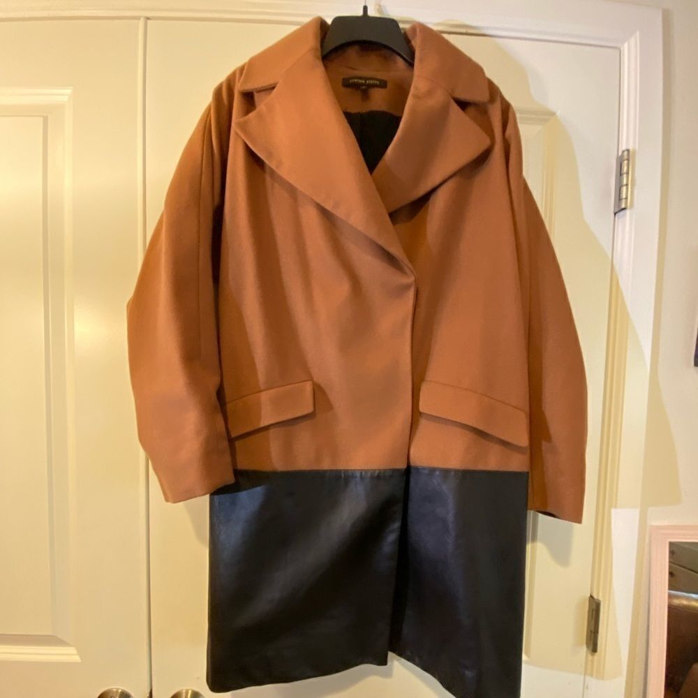 Cynthia Steffe Color Block Wool And Lambskin Coat… - image 1